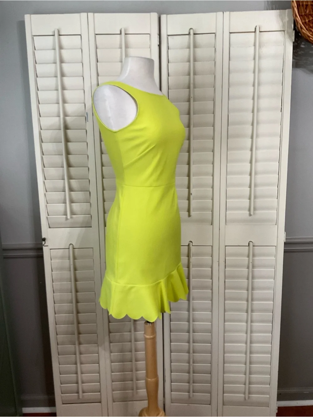 J. Crew Chartreuse Sleeveless Scallop-Hem Mini Dress